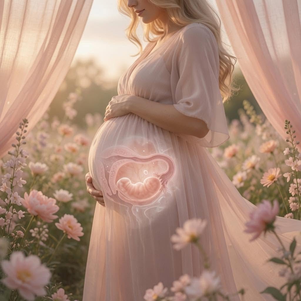 Mamá embarazada entre flores